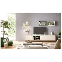 TU MESITA - Mesa de TV Moderna Stone 65 BlancoGris 2 puertas 2 cajones