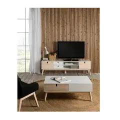 TU MESITA - Mesa TV Nórdica Benjamin 65" BlancoDuna 2 cajones 2 puertas