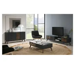 TU MESITA - Mesa TV Nórdica Benjamin 65" NegroMarrón 2 cajones 2 puertas