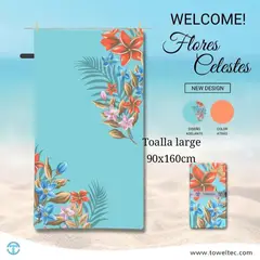 TOWELTEC - TOALLA DE MICROFIBRA LARGE DISEÑO FLORES CELESTES 90X160CM