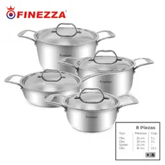 FINEZZA - JUEGO DE OLLAS EN ACERO INOXIDABLE DE 8 PIEZAS