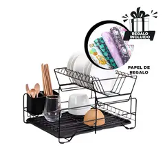 GENERICO - Pack4 Escurreplatos y Soporte 2N en Negro Y+Papel de Regalo