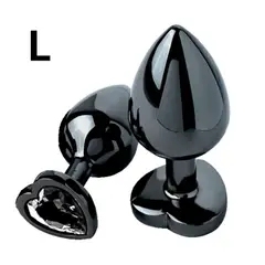 DR PINKY - Plug Talla L Dilatador Anal de Aluminio Consolador Joya Corazon Negro