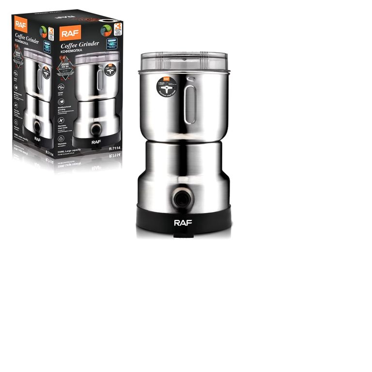 MOLINILLO ELÉCTRICO RAF R.7114 ACERO INOXIDABLE PARA CAFÉ Y ESPECIAS 4 ASPAS 300W