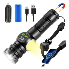 OEM - Linterna Táctica LED USB Con Base Imantada Y 9 Modos De Luz