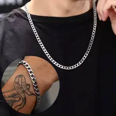 GENERICO - Set Collar y Pulsera Cadena Cubana Lomo de Corvina Para hombre