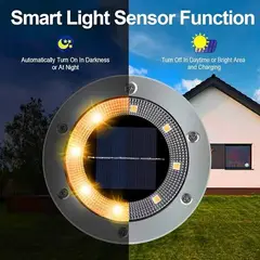 BEST GARDEN - Luz LED Sensor Solar para Jardín Empotrable Acero Inoxidable