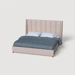 MUEBLES MACRUMO - Cama Tapizada Praga Premium King Color Beige Tela antifluido