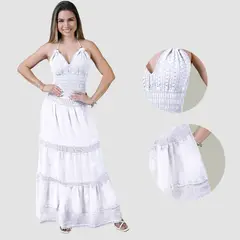 FORBER - Vestido Blanco Largo Mujer