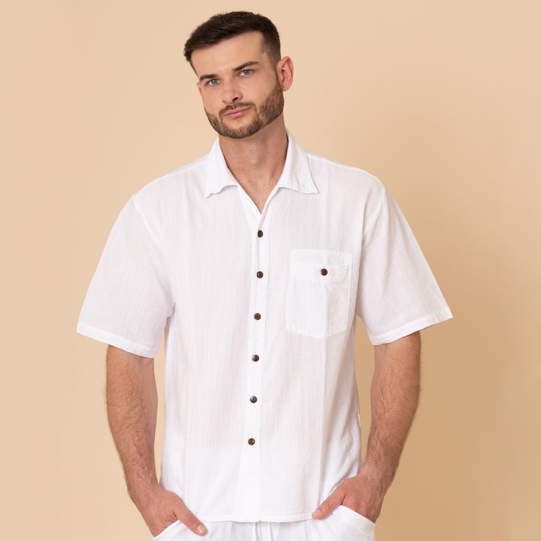 Camisa Blanca Manga Corta Hombre