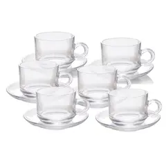 PENTHA - Tazas y Platos de Vidrio Templado Set de 12 - Tazas Transparentes 200ml