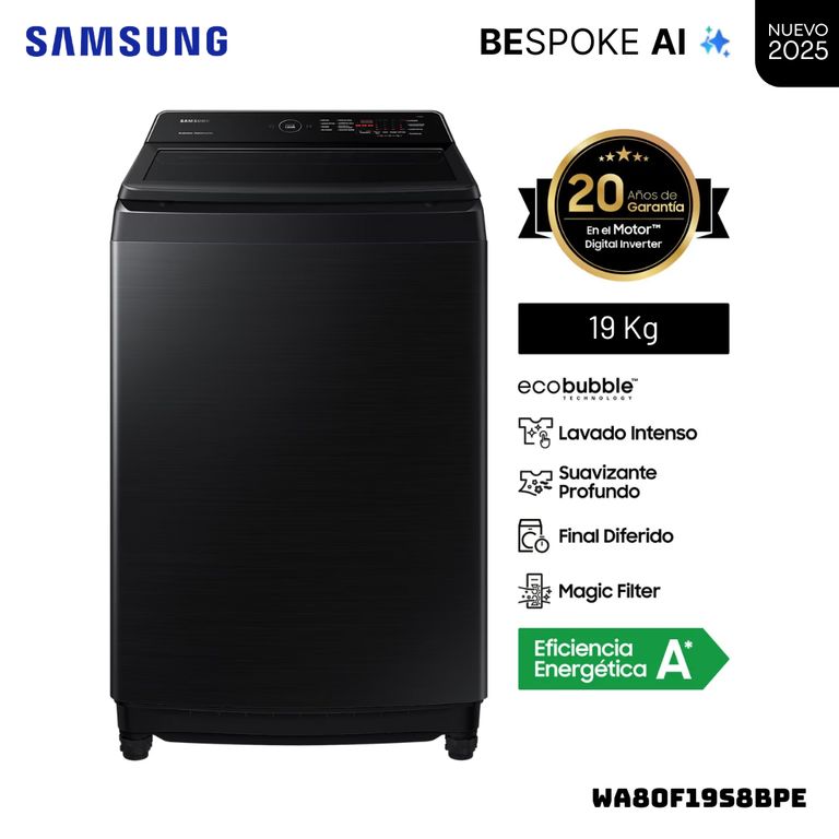 LAVADORA ECOBUBBLE AI 19 KG CARGA SUPERIOR NEGRO - WA80F19S8BPE