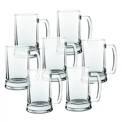 PENTHA - Vaso Cervecero de Vidrio con Asa 490ml Set de 6 Tazas Transparentes