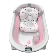 GENERICO - Bañera de Bebe Plegable+Termómetro Cojin Antideslizante Rosa