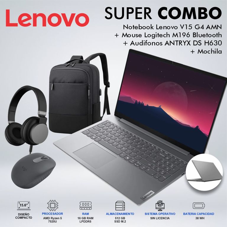 LAPTOP V15 G4 AMD RYZEN 5 7520U MEMORIA 16GB DISCO 512GB SSD M2