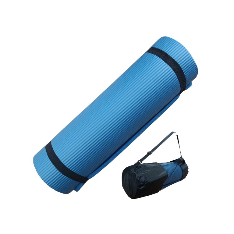 Colchoneta Mat de Yoga 15 Mm con Bolso y Sujedor Azul