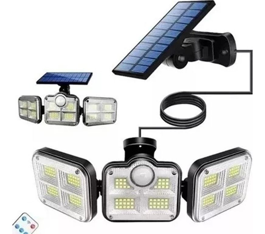 Luz Solar Foco Triple Cabezal Con Sensor De Movimientos