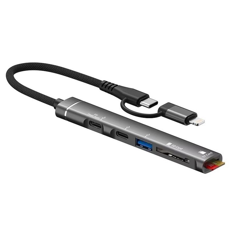 Adaptador 5 En 1 Usb Cable Tipo C Lightning Tarjeta SD Micro Sd