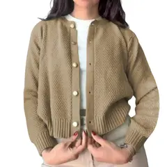 GENERICO - Chompa Mujer Hilo Botones Mlarga Melody 359G-24 Color Beige