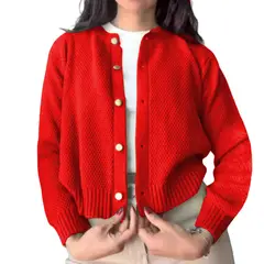 GENERICO - Chompa Mujer Hilo Botones Mlarga Melody 359G-24 Color Rojo