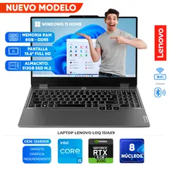 LENOVO - Laptop LOQ 15IAX9, Core i5-12450HX, 8GB DDR5, 512GB SSD, 15,6 FHD IPS