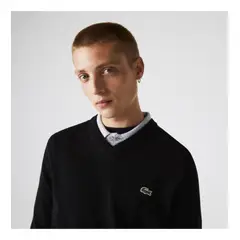 LACD - CHOMPA LACOSTE MODELO AH1951 CUELLO V NEGRO