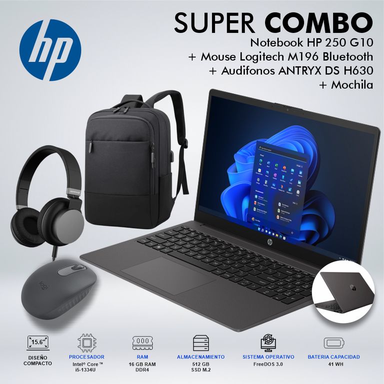 LAPTOP 250 G10 CORE i5-1334U MEMORIA 16GB DISCO 512GB SSD M2