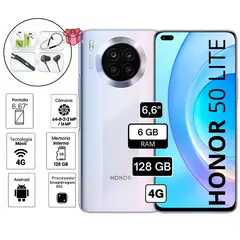 HONOR - Celular 50 LITE 6GB RAM 128GB Cámara Principal de 64MP 6.67" plata sideral