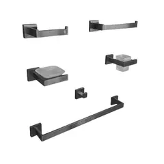 XM - SETS DE BAÑO DE 6 PIEZAS GUN GRIS CUADRADO 97703