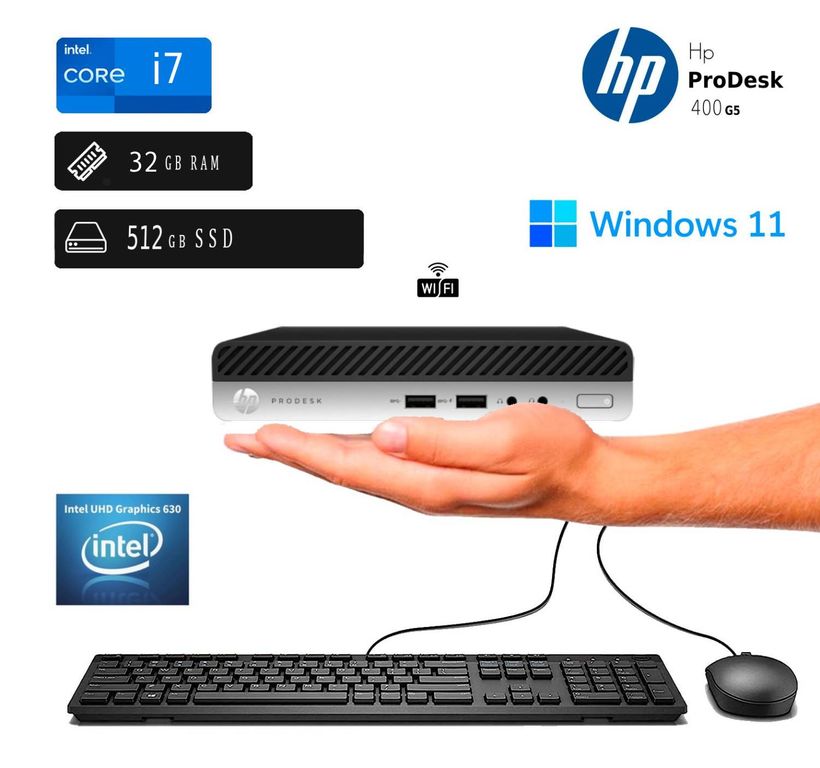 CPU ProDesk Mini 400 G5 Intel Ci7 9na 32GB RAM 512GB SSD Reacondicionada