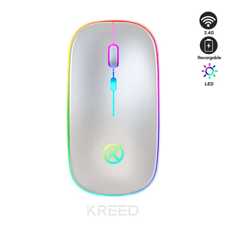 Mouse Inalámbrico Recargable RGB - PLATA