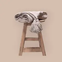 GENERICO - Manta - Pie de cama 200x120 en Tejido Waffle + borlas - Beige