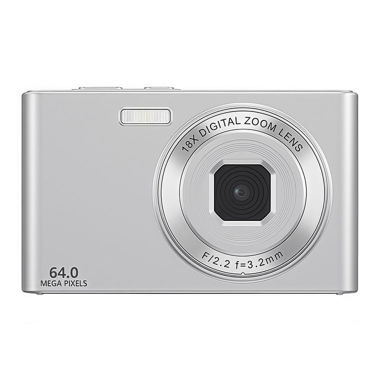 Cámara 4K Plateada 64MP Selfie y Video - 18X Zoom y PC CAM