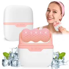 GENERICO - RODILLO DE HIELO FACIAL MASAJEADOR ONDULADO ROSADO
