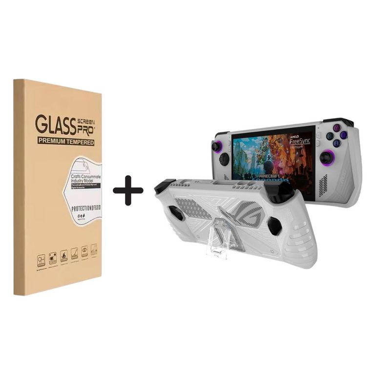 Case TPU c/ Soporte Compatible Asus ROG Ally 2023 Blanco + Mica Vidrio