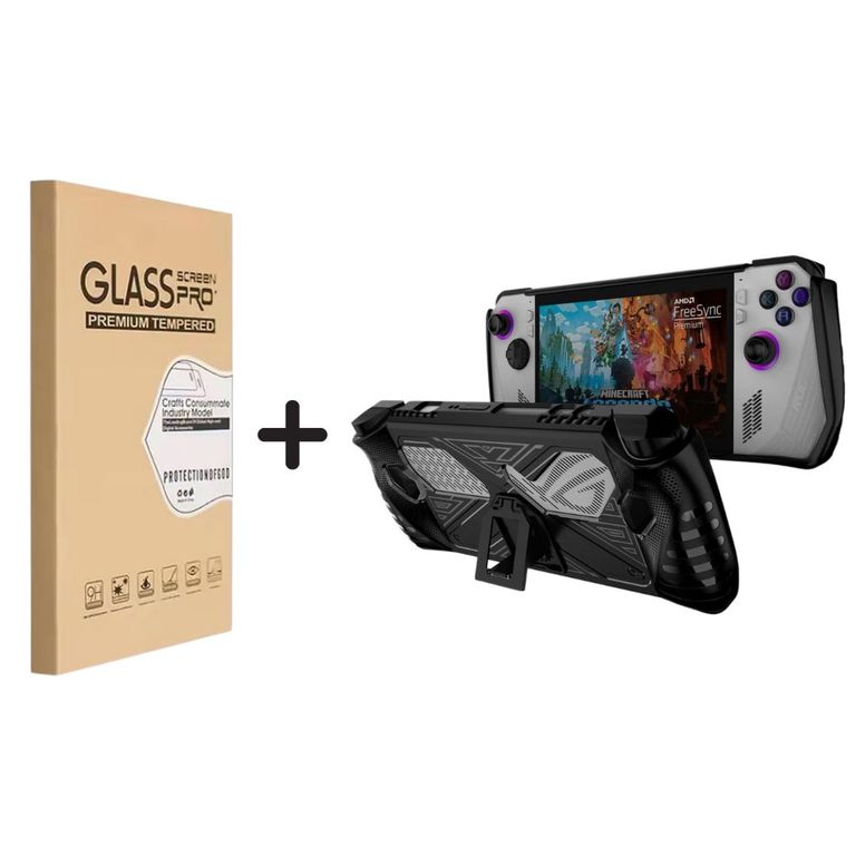 Case TPU c/Soporte compatible Asus ROG Ally 2023 Negro + Mica Vidrio