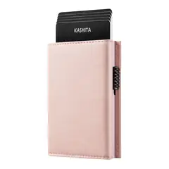 KASHITA - Billetera Mujer Cuero Color Rosa Tarjetero Imantado Automático RFID