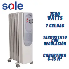 SOLE - Estufa de Aceite Eléctrica 7 celdas SOLE1500 Área 13 mt2