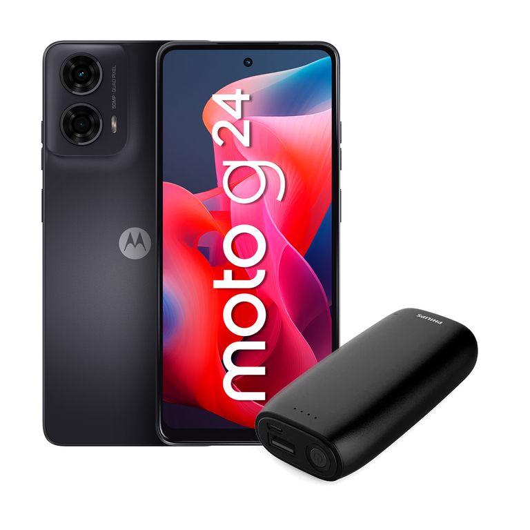 CELULAR MOTO G24 4GB 256GB 6.6" GRIS + BATERIA PHILIPS PORTATIL DLP5206BK