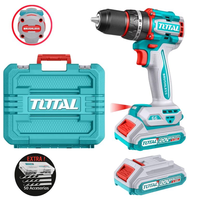 TALADRO PERCUTOR BRUSHLESS 66Nm 20V INALÁMBRICO TIDLI20668 TOTAL
