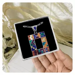 GENERICO - Collar Hombre Piedra Natural Cuadrada Regalo Papá Novio Plata