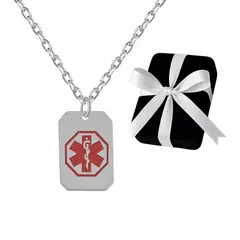 GENERICO - Collar Hombre Alerta Médica Placa Regalo Joya Plata