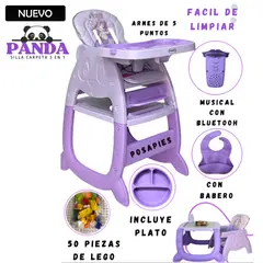 VOYAGE - Silla de Comer Carpeta Panda Musical 3 en 1 Lila