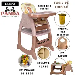 VOYAGE - Silla de Comer Carpeta Panda Musical 3 en 1 Beige