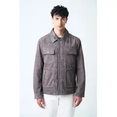 VELEZ - Vélez Chaqueta Aron Gamuza Hombre Detalle Cuero Gris Pistola