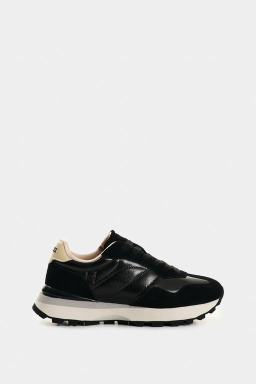 Vélez Zapatillas Sahara Cuero Mujer Detalle Folia Negro