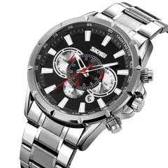 SKMEI - Reloj 9241 PLATEADO Fondo Negro Cronómetro