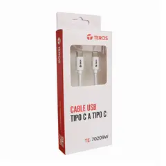 TEROS - Cable Usb Tipo C Te-70209W, 3A Y 60W, Conexión Rápida, Color Blanco, Alta Velocidad