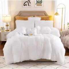 GENERICO - Edredón 2 Plazas Piel De Oso + 2 Fundas Blanco