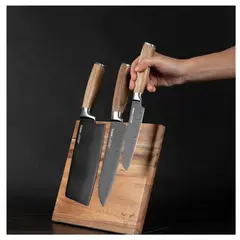 WAYU - SET DE 3 CUCHILLOS DE ACERO INOXIDABLE CON SOPORTE MAGNETICO